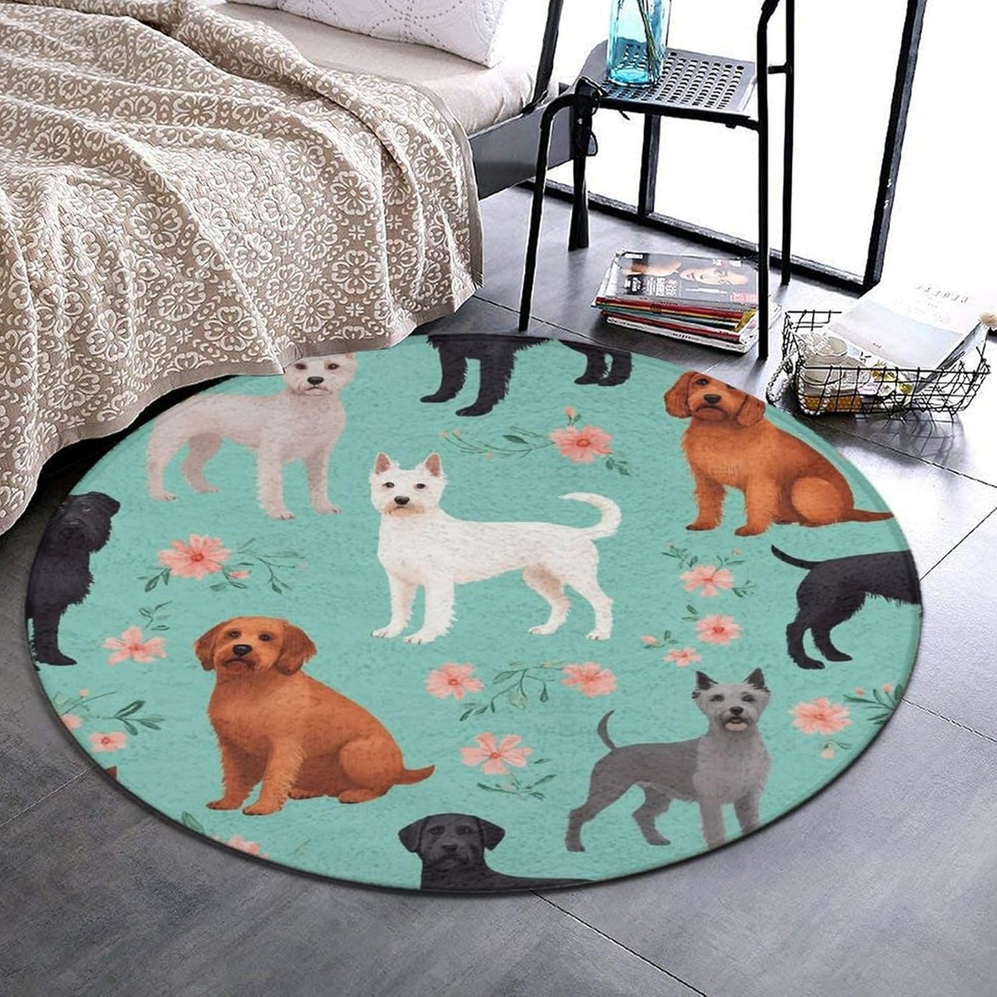 Large Home Decor Mat, Soft Round Yoga Carpet, Non Slip Machine Washable Home Office Circle Rug Gothic Witchy Sun Moon Mushroom Moth