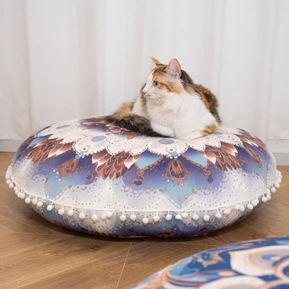 Meditation Cushion 32 Inch Round, Large Floor Pillow Seating for Adults, Bohemian Mandala Yoga Cushion, Extra Thick Memory Foam Removable Washable Cover, Ideal Gift & Holiday Decor, Blue