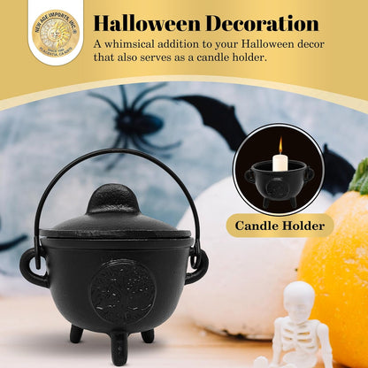 New Age Imports, Inc. Cast Iron Cauldron w/handle & lid, ideal for smudging, incense burning, ritual purpose, decoration, halloween decoration, candle holder, etc. (Pot Style 4" Dia (BR90))