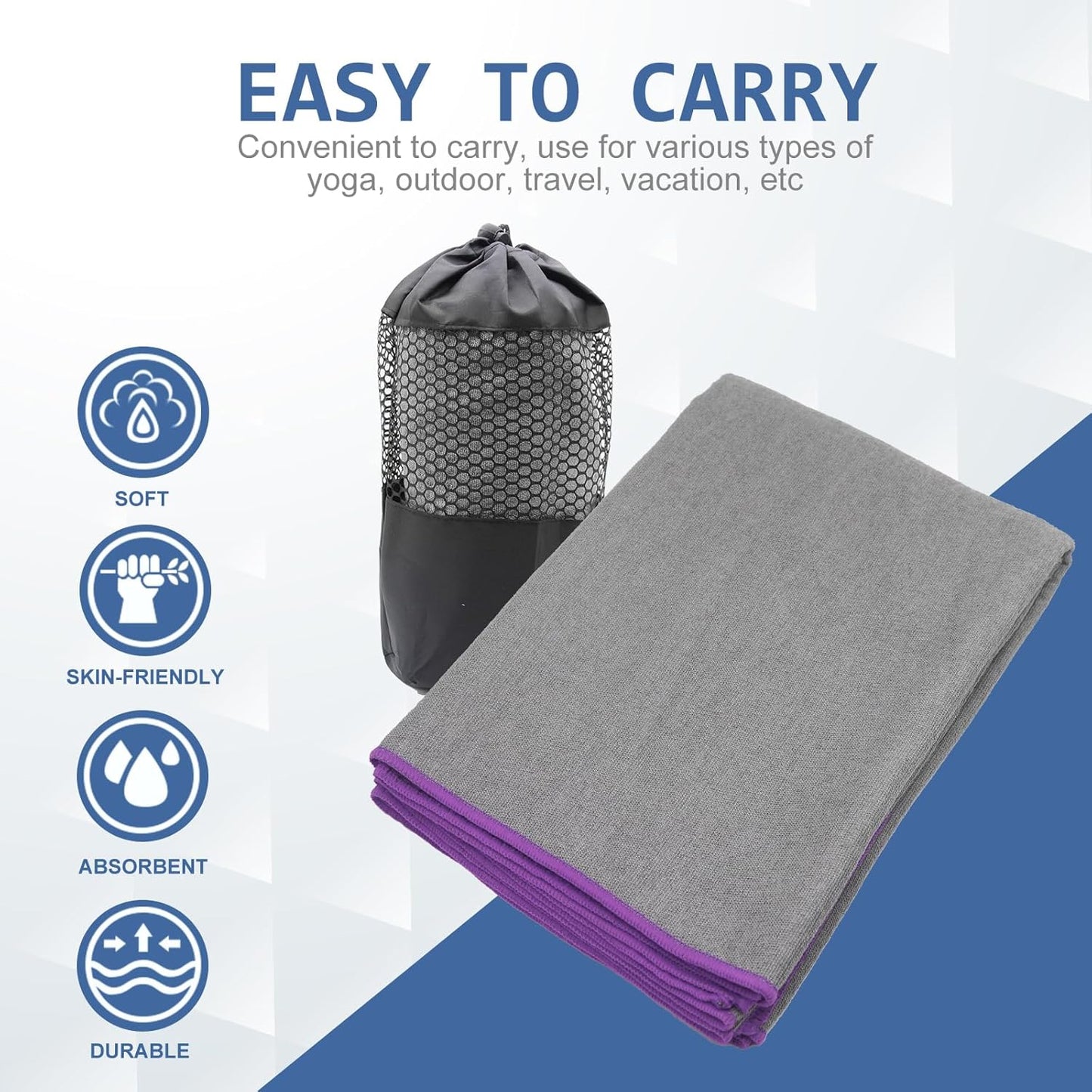 Eunzel Hot Yoga Towel - Microfiber Non Slip Yoga Mat Towel with Grip Dot Sweat Absorbent Towel for Hot Yoga, Pilates and Fitness 72" x 24", Dark Cyan/Orange