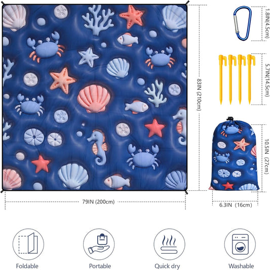 WIWIGO Beach Blanket Waterproof Sandproof Beach Mat 79" X 83"/10'x9'for 2-8 Adults Quick Drying Outdoor Picnic Mat Beach Accessories for Travel, Camping, Hiking - Colors A