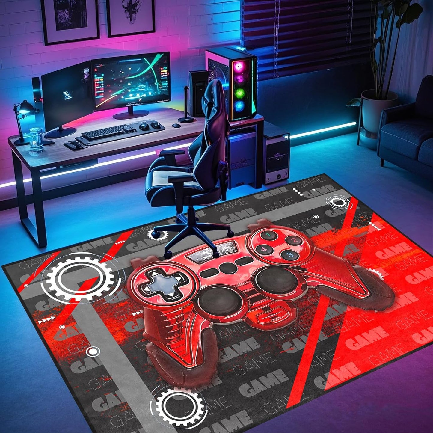 Game Controller Rugs for Bedroom Boys Living Room Gamer Gamepad Red Carpets Floor Mat Player Indoor Mats Gaming Art Design Home Decor Crystal Doormat Yoga Mats 3'x5'