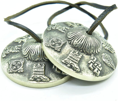 GK&CO Hand Tuned to Key of Om 3 Inch- Tingsha Tibetan Bell (Chimes) Buddhist Lucky Symbols Hand Made in Nepal