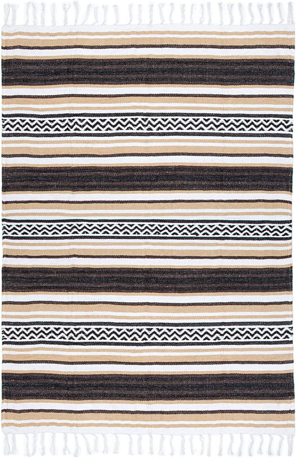 Americanflat 50x70 Authentic Mexican Throw Blanket - Falsa Blanket - Soft Cotton Throw Blankets for Indoor or Outdoor - Use for Yoga, Meditation, or Beach - Grey Stripes