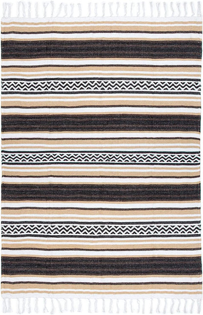 Americanflat 50x70 Authentic Mexican Throw Blanket - Falsa Blanket - Soft Cotton Throw Blankets for Indoor or Outdoor - Use for Yoga, Meditation, or Beach - Grey Stripes