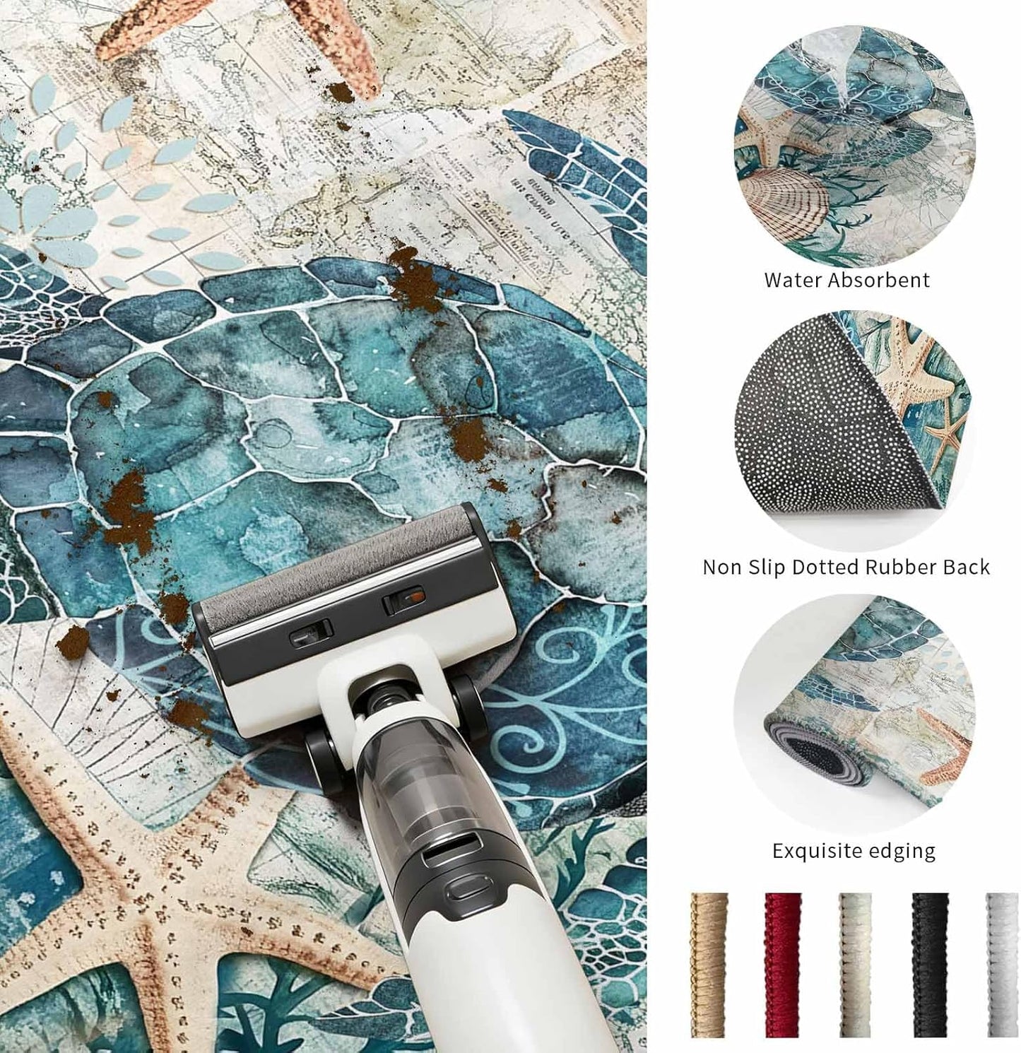 Libaoge Round Area Rugs 3 ft Indoor Aloha Mats Sea Turtle Ocean Animal Nautical Map Soft Living Room Bedroom Unique Carpet Woman Yoga Mat Home Decor