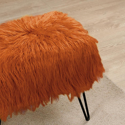 Home Soft Things Green Mongolian Faux Fur Ottoman, Desert Sage, 19'' x 13'' x 17'', Cozy Plush Fluffy Ottoman Foot Rest Stool for Living Room Bedroom Entryway Makeup Bench End of Bed Home Décor
