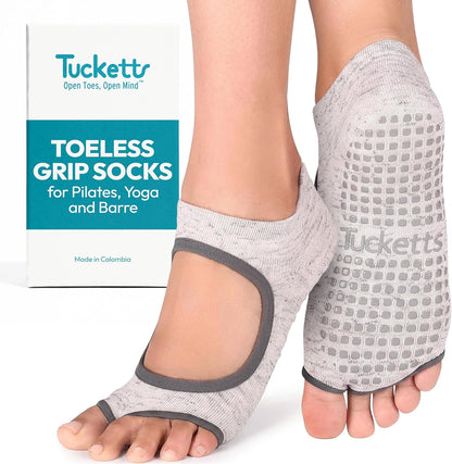 Tucketts Allegro Toeless Pilates Socks with Grips for Women, Non-Slip Open-Toe Grip Socks, Yoga, Barre, Dance, Reformer, Home