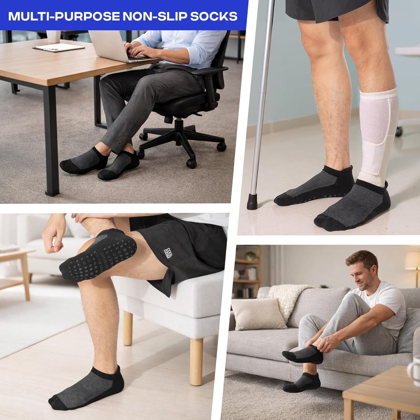 COOLMATE Mens Grip Socks Men Non Slip Size 6-10-13-14, Non Slip Pilates Yoga Socks for Men with Grips, Gifts for Men