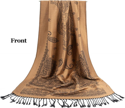 Ciormis Two Tone Silky Paisley Pashmina Shawl Scarf,Soft Women's Rave Jacquard Pashminas Wrap Scarves