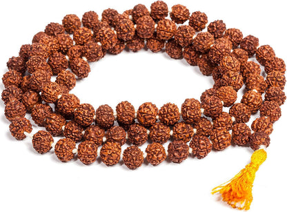 IS4A Nepali 5 Mukhi Rudraksha Mala (108+1 Beads) with Authentication Certificate | Natural Brown Round Beads | Japa & Wearing Mala | 9.6 mm Approx, 55g | Spiritual Meditation Necklace