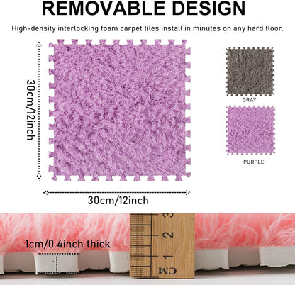 Thickened Plush Foam Interlocking Floor Carpet Mat, 24 Piece 12x12in Fluffy Square Puzzle Foam Carpet Tiles with Edgings, Soft Anti-Slip Shaggy Area Rug Playmat (Green+White)