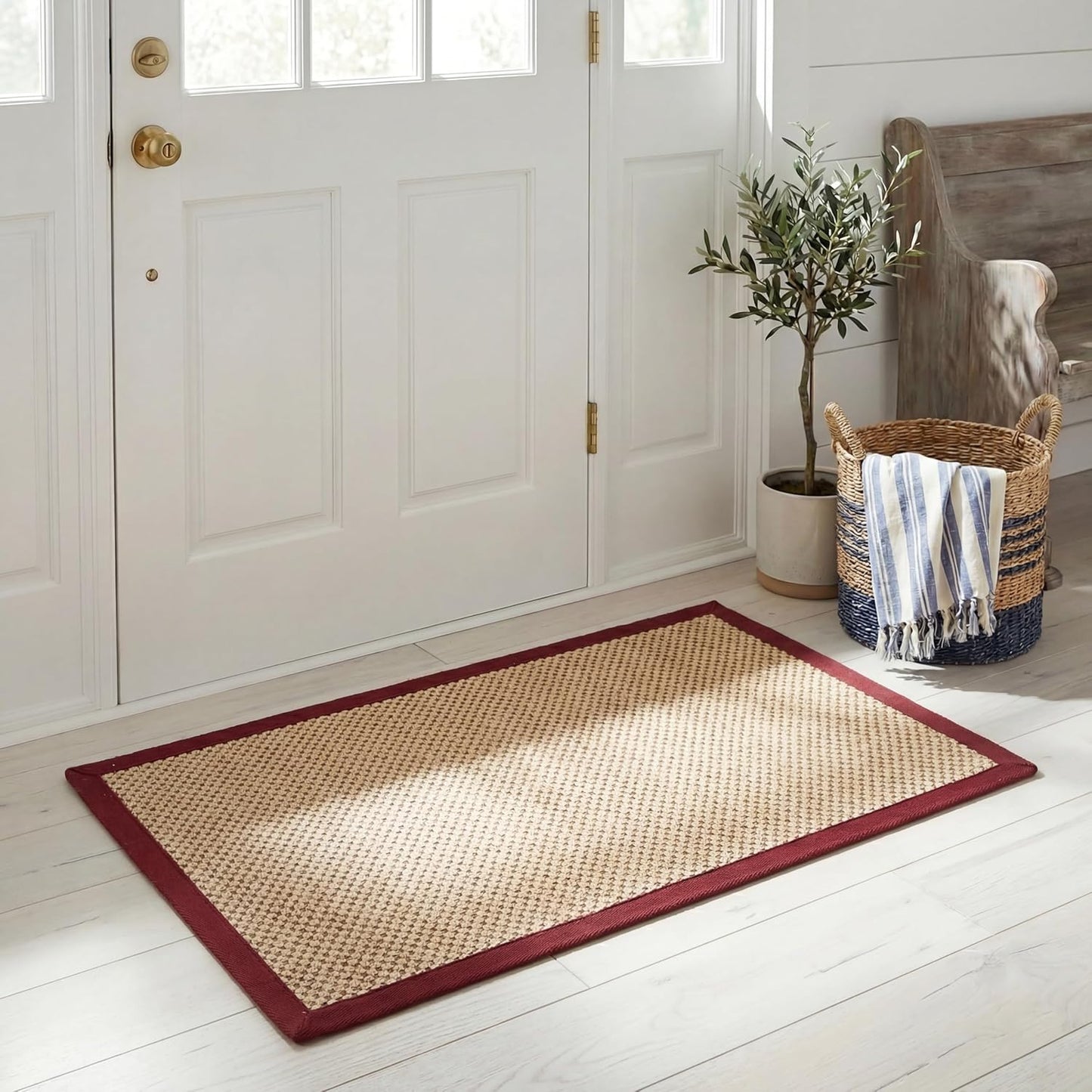 SAFAVIEH Area Rug 11x15 - Natural Fiber Collection - Large - Maize & Linen Color, Sisal, Woven Design with Border (NF141B) - Colors B
