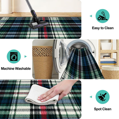 Runner Rug Washable 2x6 White Navy Blue Green Tartan Plaid Scottish Texture from Tartan Plaid Non-Slip Hallway Area Rug Indoor Outdoor Home Decor for Entryway Bathroom Kitchen Carpet Yoga Floor Mat