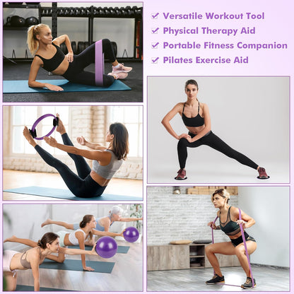 Goocrun Pilates Ring Set Exercise Equipment, with Exercise Resistance Bands Set, Pilates Ball, Sliding Disks. Portable Home Gym - with Fitness Guide Poster