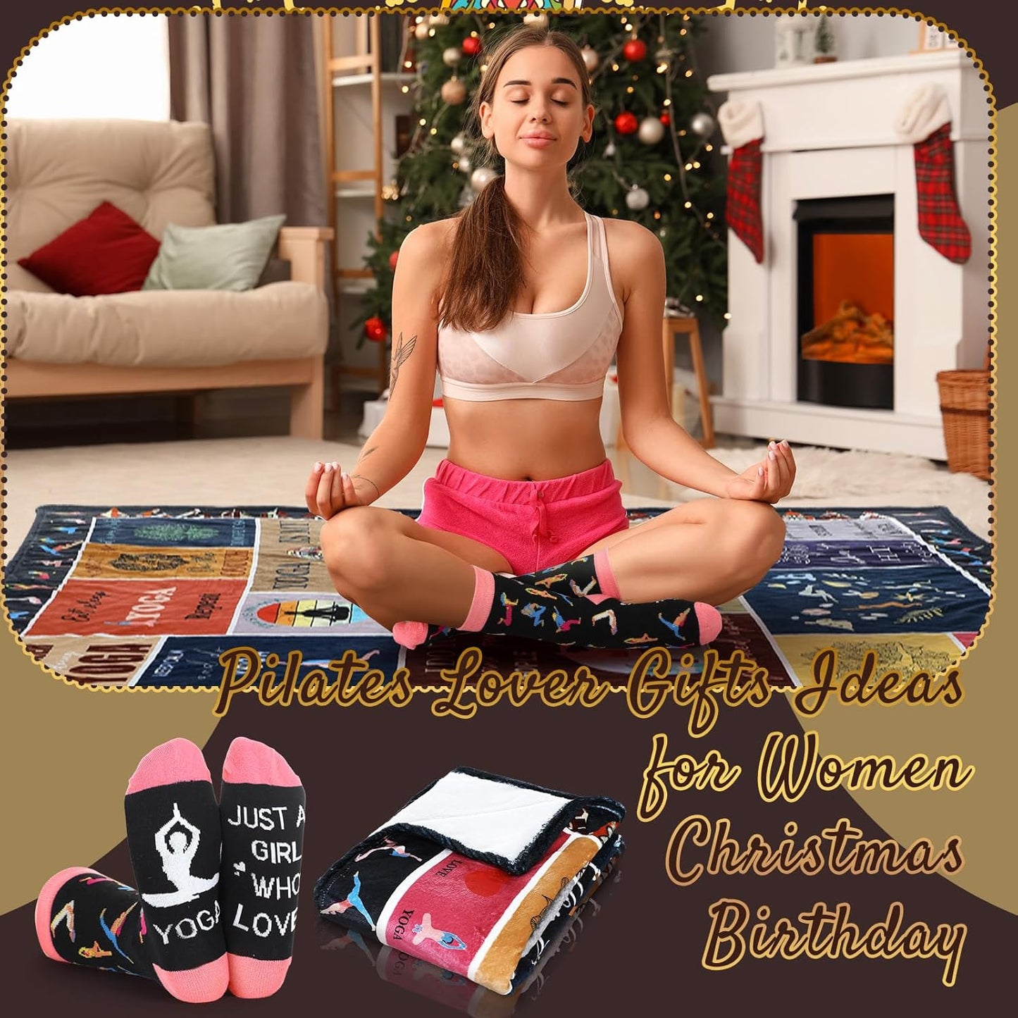 HunnmingRe 2 Pcs Unique Yoga Blanket and Socks Gifts for Yoga Lovers 50" x 60" Restorative Instructor Teacher Mother's Day Birthday Gag Gifts for Meditation Gymnasts Women Girls