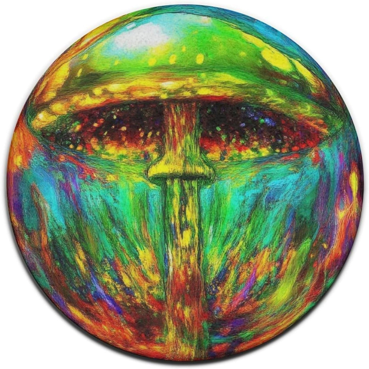 Machine Washable Modern Round Area Rug, Room Sofa Yoga Soft Round Carpet, Home Decor Non Slip Kitchen Office Circle Rug Trippy Rainbow Mushroom Tie Dye Art, 60inch