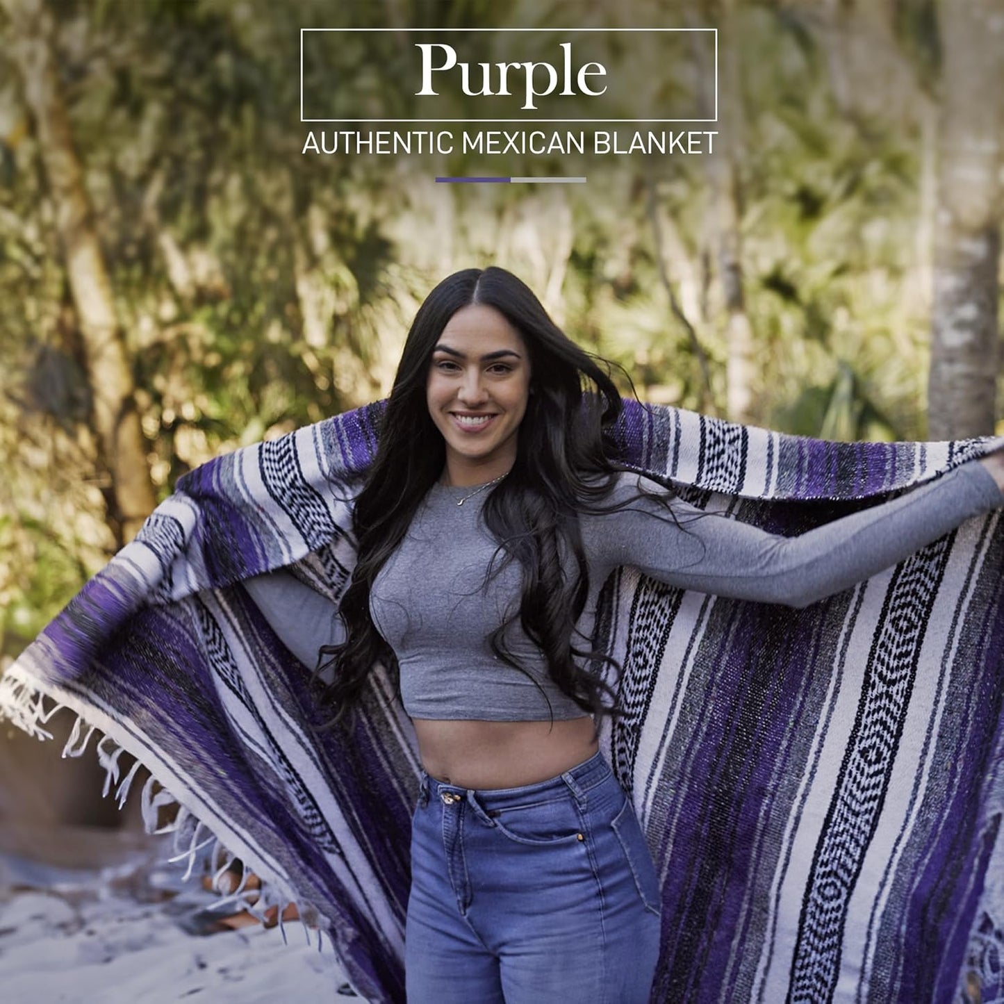 Hydration Nation Authentic Large Handwoven Mexican Blanket - Soft Yoga - Durable Serape - Lightweight Falsa, Beach, Camping, Picnic, Outdoor 70"x50" - Mandarin
