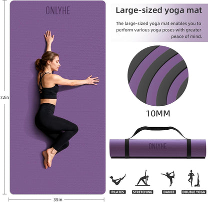 Yoga Mat Thick(10mm) Exercise Mat Non Slip Anti-tear,72"x35" Extra Large Pilates Mats for Home Workouts, Gym & Floor Stretching with Carrier Strap