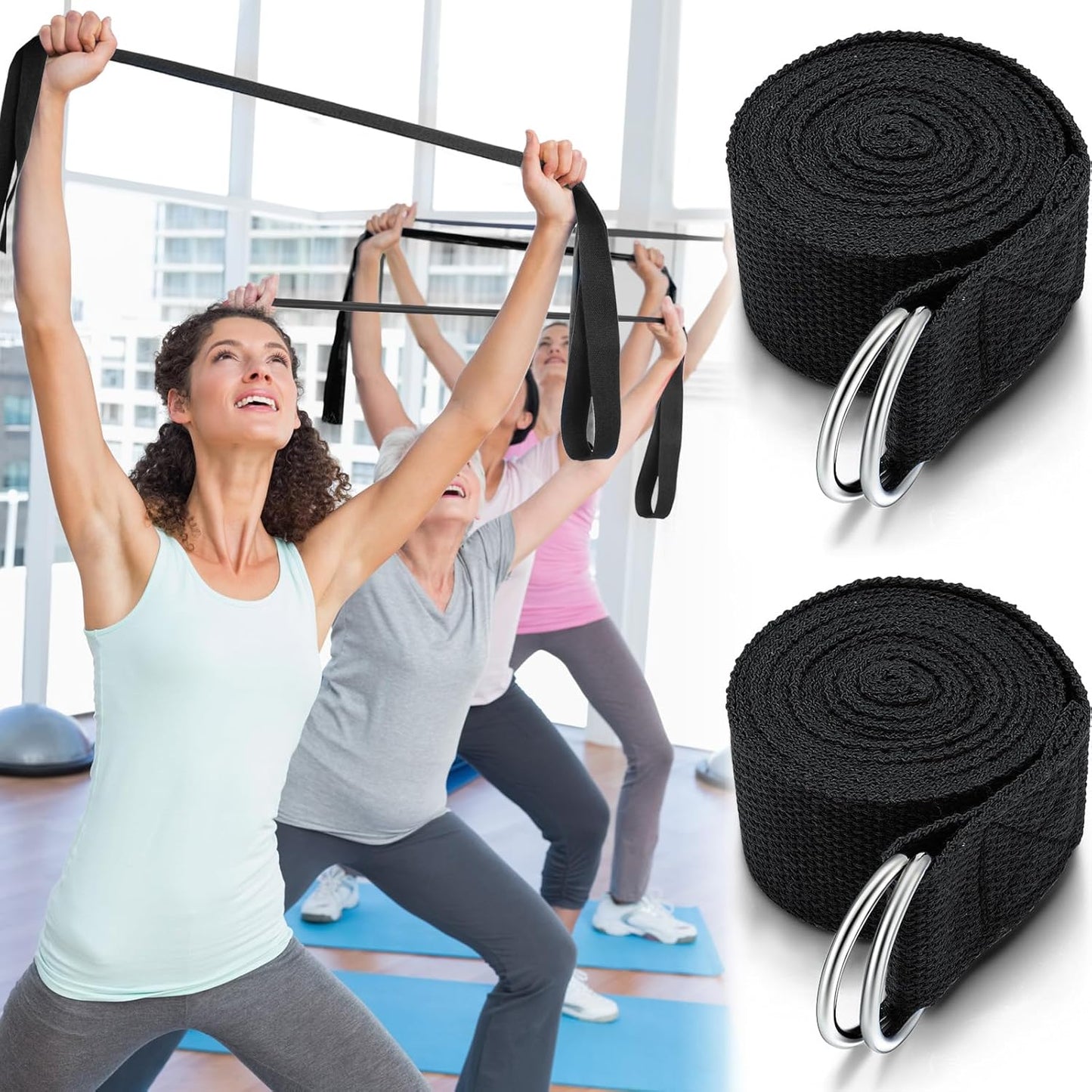 Leyndo Yoga Strap Stretching Pilates Exercise Adjustable Straps 6 ft Non Elastic Yoga Belt with Adjustable D Ring Buckle for Pilates Gym Workouts Fitness