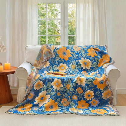 Boho Throw Blanket - 100% Cotton Soft Summer Throw Blanket for Bed, 50"x60" Reversible Breathable Lightweight Blankets, All Seasons Farmhouse Decor Floral Plant Butterfly Throw Quilt