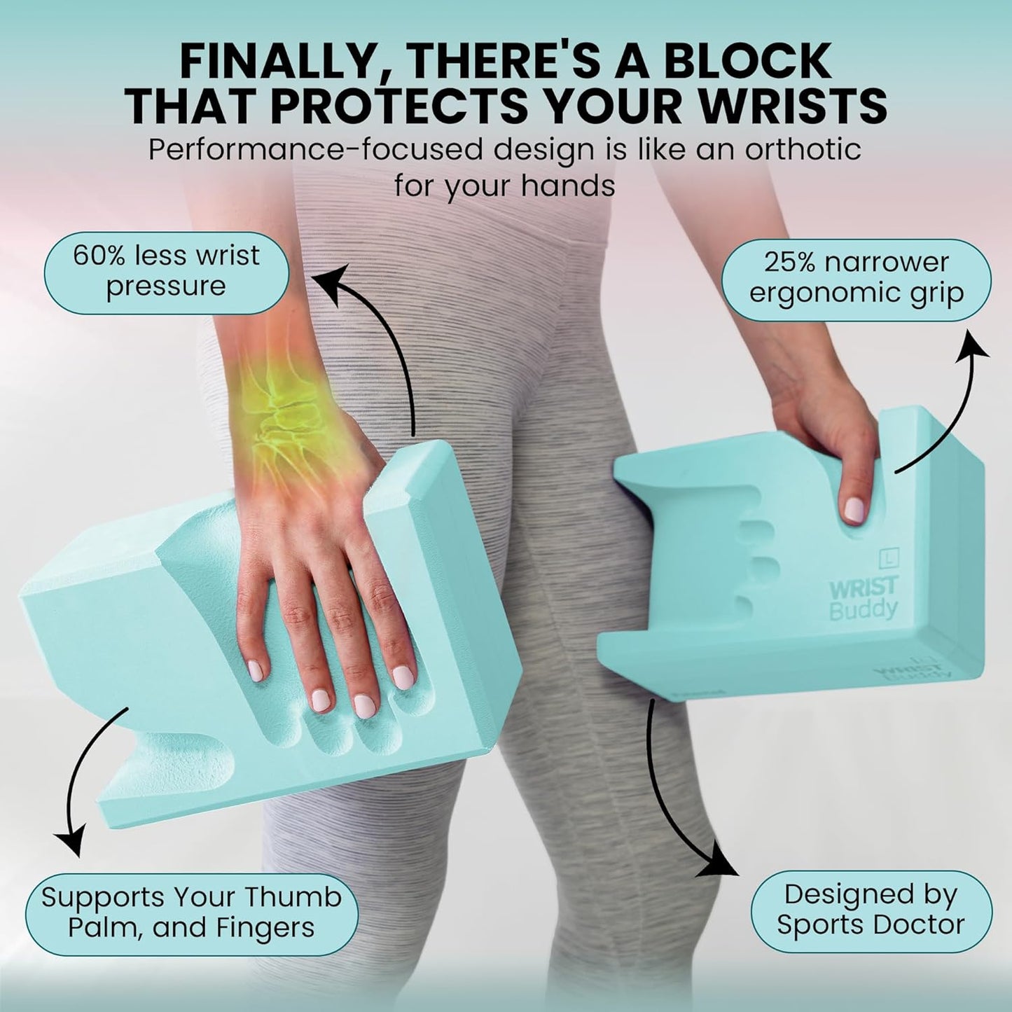 WRISTBuddy® Yoga Blocks 2-Pack (Left + Right) — Ergonomic, Hand-Shaped EVA Blocks for Wrist Relief & Better Grip | Doctor-Designed Support for Yoga, Pilates, Handstands, Push-Ups & Rehab