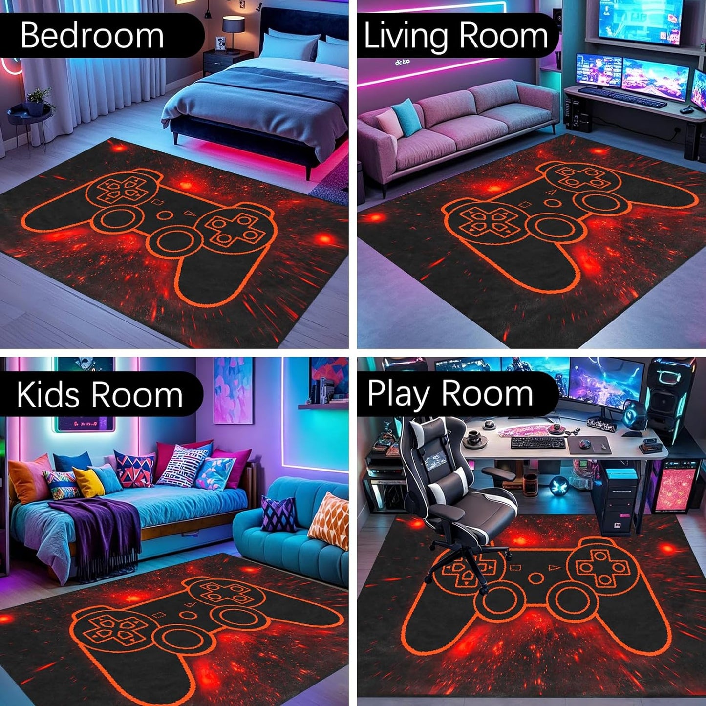 Game Controller Rugs for Bedroom Boys Living Room Gamer Gamepad Red Carpets Floor Mat Player Indoor Mats Gaming Art Design Home Decor Crystal Doormat Yoga Mats 3'x5'
