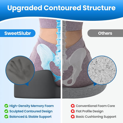 SweetSlubr Large Donut Pillow Seat Cushion for Hemorrhoid Discomfort&Tailbone Pressure, Office Chair Cushion for Long Sitting, Ergonomic Coccyx Pillow for Postpartum Pregnancy, Lifting Cushions, Black