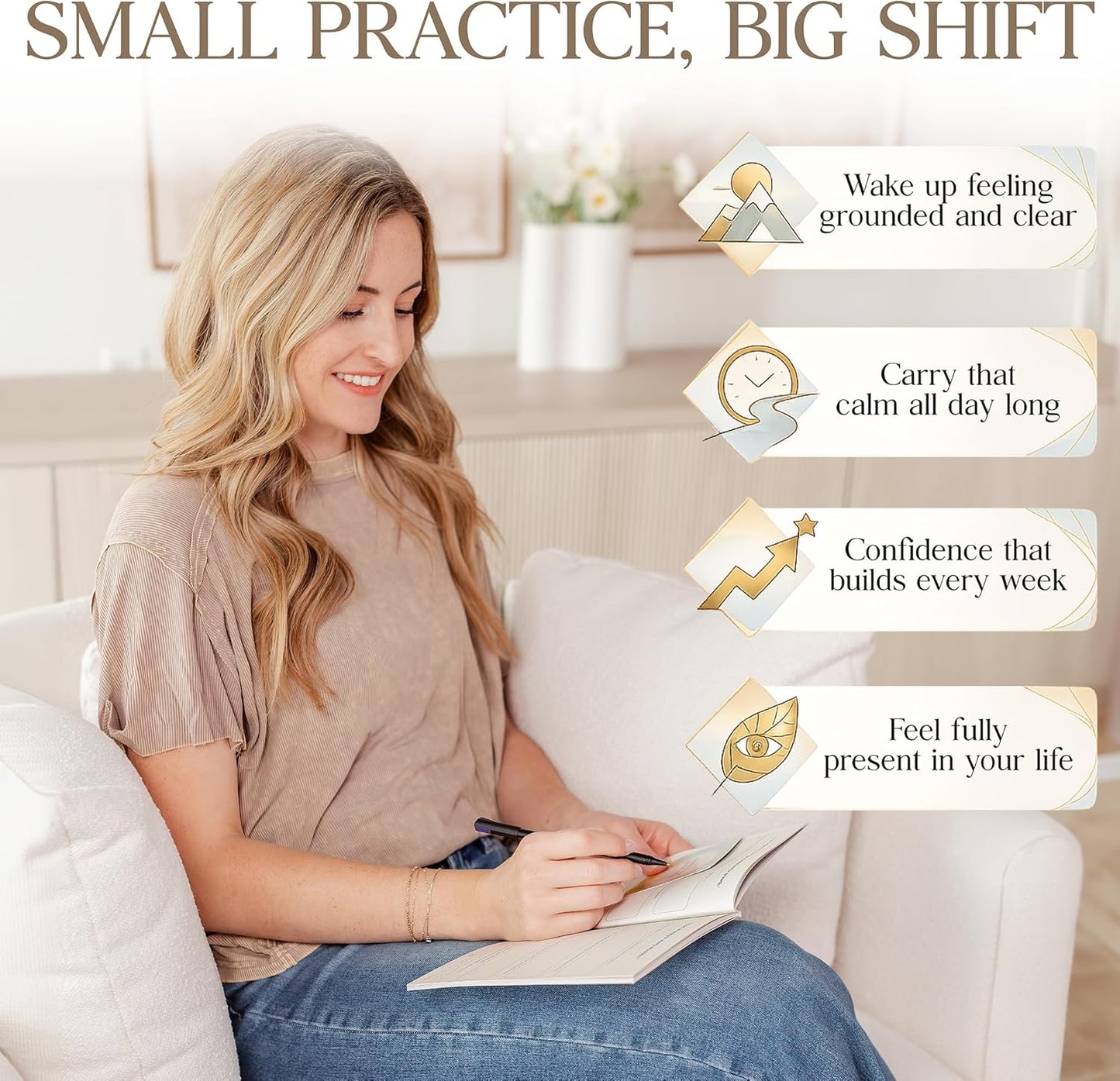 Affirmation Cards for Women with Guided Journal – 52 Positive Affirmations Cards, Wooden Stand & Daily Reflection Workbook, Mindfulness Cards for Desk, Self Care and Motivational Gift Set