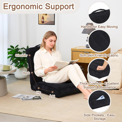 Adjustable Floor Chair with Back Support, 6-Position, Folding Japanese Meditation Tatami Chair, Comfy Gaming Chairs for Adults, Accent Sofa Reading Chairs, Living Room, Bedroom, Coffee