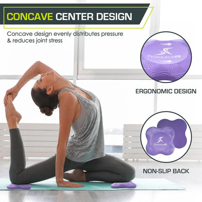 ProsourceFit Yoga Knee Support Pads Set of 2, Non-Slip Knee Pad for Yoga, Pilates, Meditation, and Stretching; Exercise Yoga Accessories for Knee Support for Men and Women, Portable Yoga Pad Cushions