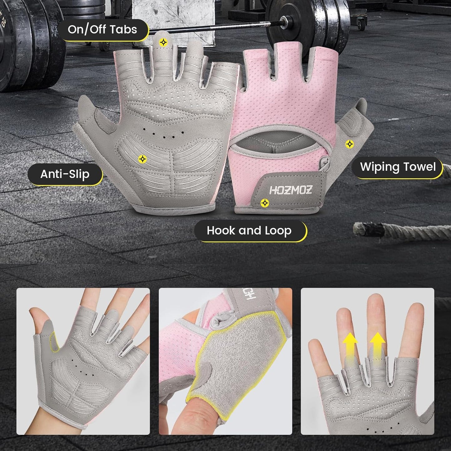 HOZMOZ Ventilated Weight Lifting Gloves, Thick Padded Workout Gym Gloves with Full Palm Protection & Grip & Shock Absorption for Women & Men's Fitness Exercise Training