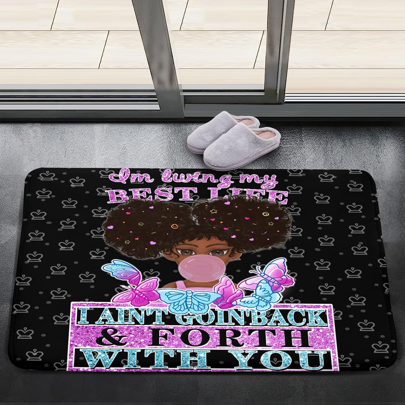 Black Girl Area Rug for Bedroom African Black Girls Floor Rugs for Living Room Playroom Cartoon Art Home Decor Soft Yoga Mats for Women Afro Purple 47" x 31" (2.7 x 3 Feet)