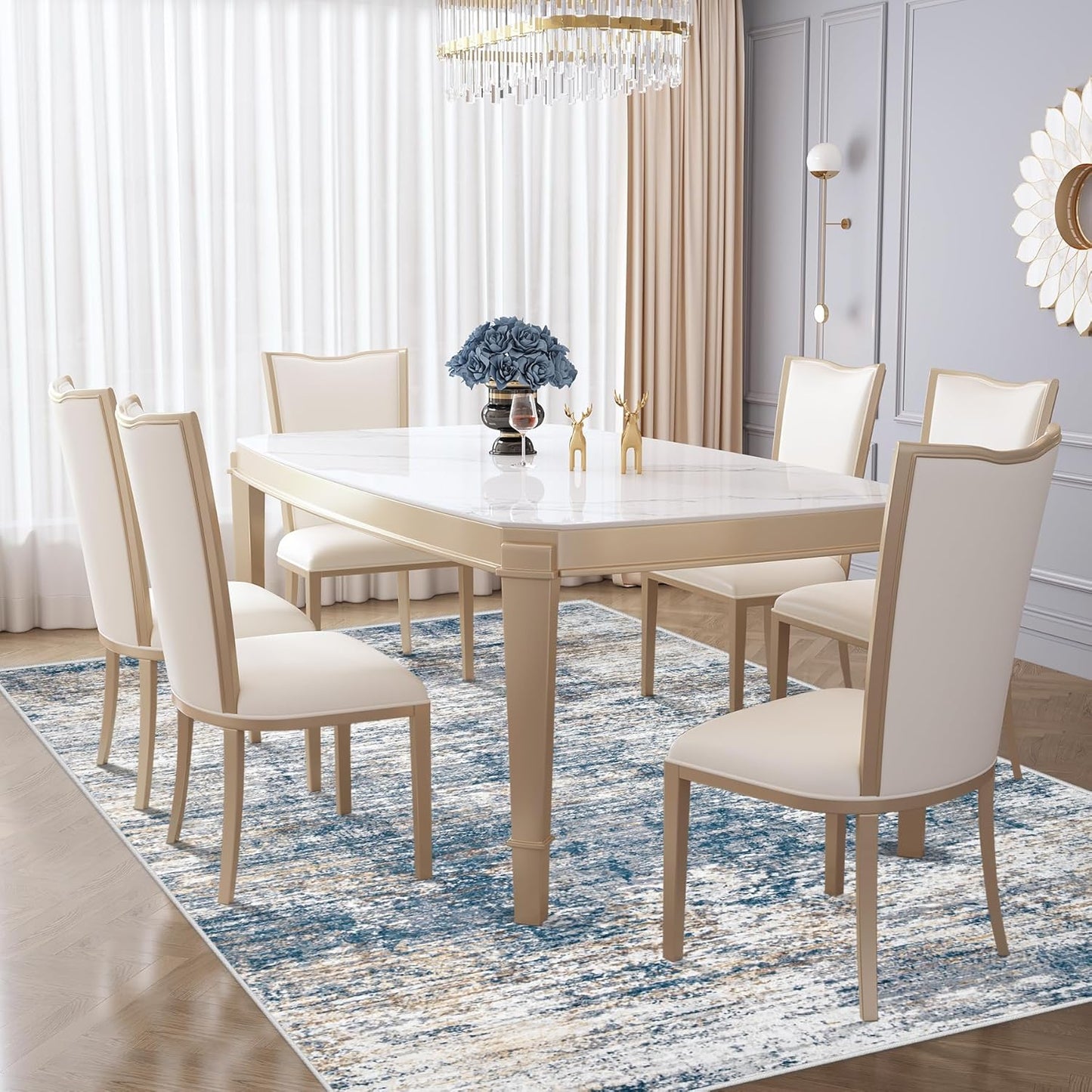 XLUEZ 8x10 Area Rugs for Living Room, Washable Modern Abstract Large Area Rug Neutral Soft Non Slip Kids Rug Stain Resistant Indoor Carpet for Bedroom Nursery Dining Children's Room(Blue, 8'x10')