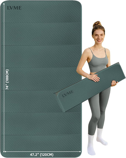 Large Yoga Mat, 74"x47.2" Extra Wide & Long Foldable Yoga Mat, 0.4" Thick Folding Yoga Mat, 2-Person Workout Mat for Home Gym, Extra Large Non-Slip Fitness Mat for HIIT, Yoga, Stretching, Portable Design for Easy Storage