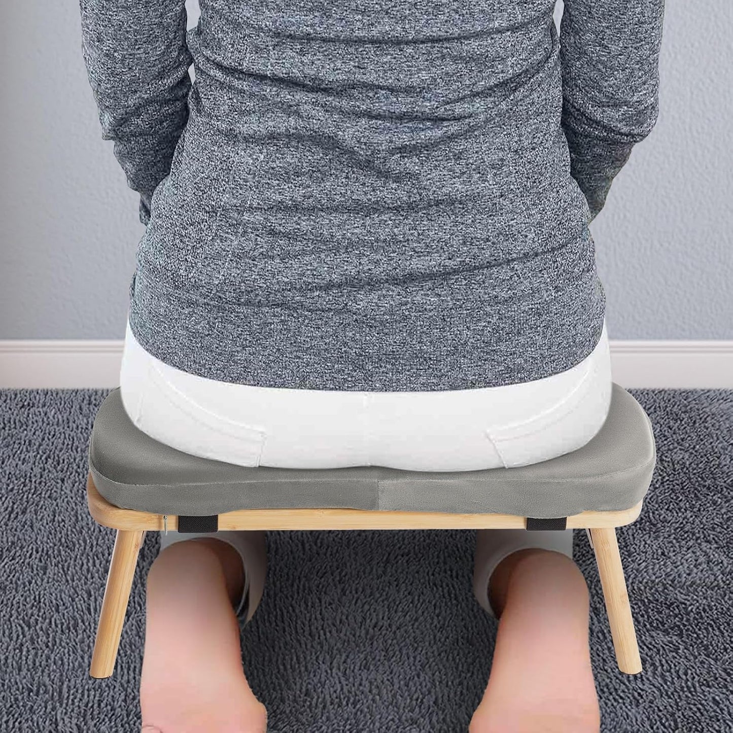 Meditation Prayer Bench, Portable Foldable & 5° Ergonomic Tilt Kneeling Meditation Yoga Stool with Cushion & Carry Bag for Home/Studio/Gym, Bamboo & Velvet Kneeling Stools (Coffee)