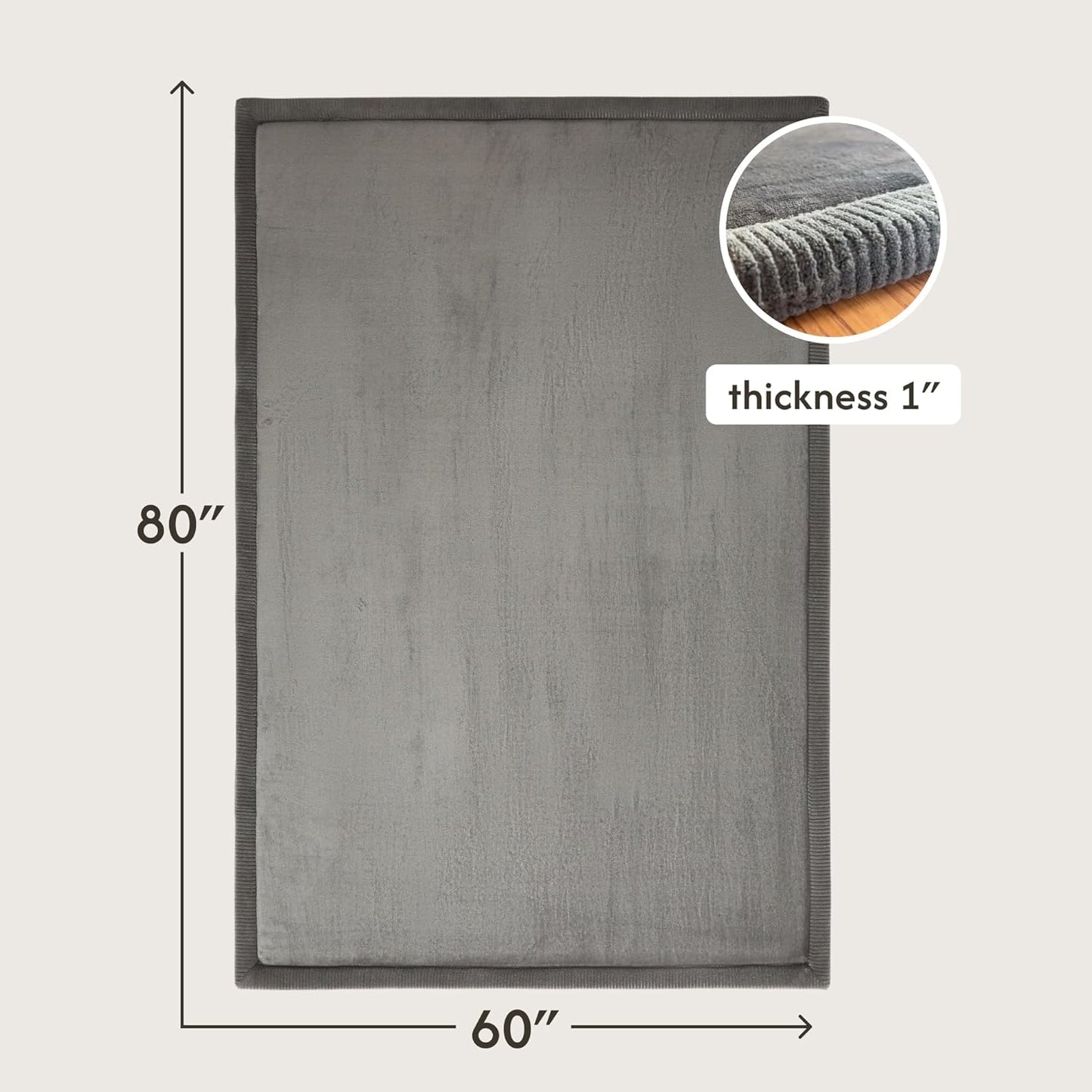 Hakuna Matte CloudSoft Mat for Floor 60" x 80" Beige – Coral Velvet Memory Foam Rug – Non-Slip, Water-Resistant