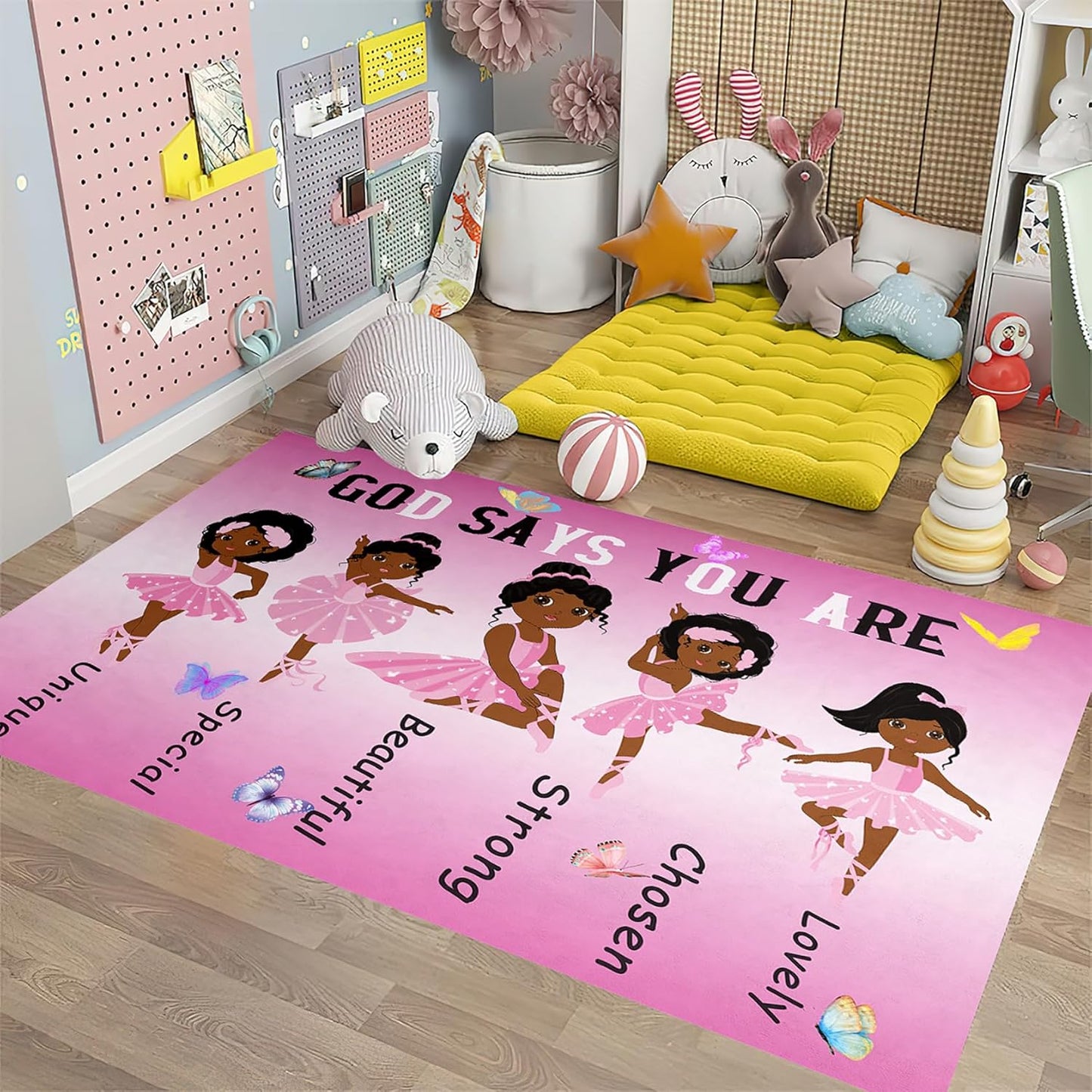 Black Girl Area Rug for Bedroom African Black Girls Floor Rugs for Living Room Playroom Cartoon Art Home Decor Soft Yoga Mats for Women Afro Purple 47" x 31" (2.7 x 3 Feet)
