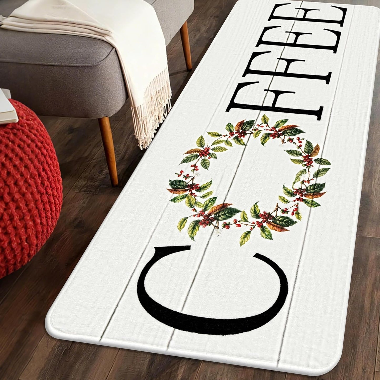 Coffee Kitchen Rug, 20"x47" Soft Velvet Kitchen Runner, Laundry Room Rugs Thickened TPR Bottom Floor Mat, Friendly for Kids & Pets, Multi-Use for Yoga Office, Coffee Station Rug Decor