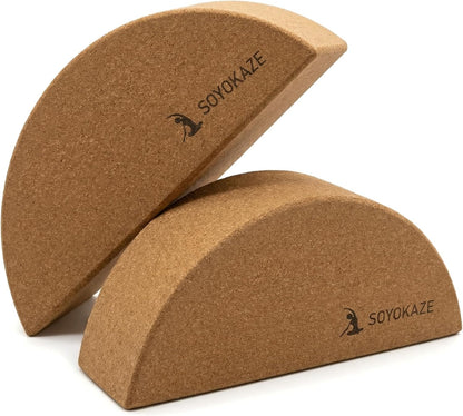 Cork Yoga Blocks 2 Pack Set,Half-Moon Calf Stretcher for Plantar Fasciitis Relief, Ankle Stretcher Pilates Block and Lower Leg Exercise,Improve Balance, Stability & Foot Mobility