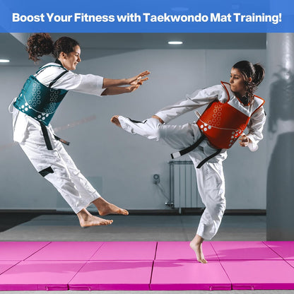 Outdoor Basic 6'x3'x2'' Gymnastics Mats Portable 4-Fold Tumbling Mat Thick Yoga Mat with PU Leather & Carry Handle for Home Workout, Yoga, MMA Core Training, Pilates