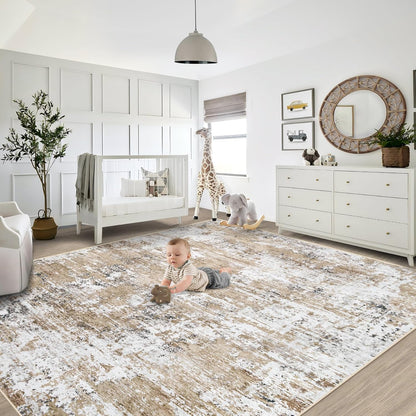 XLUEZ 8x10 Area Rugs for Living Room, Washable Modern Abstract Large Area Rug Neutral Soft Non Slip Kids Rug Stain Resistant Indoor Carpet for Bedroom Nursery Dining Children's Room(Blue, 8'x10')