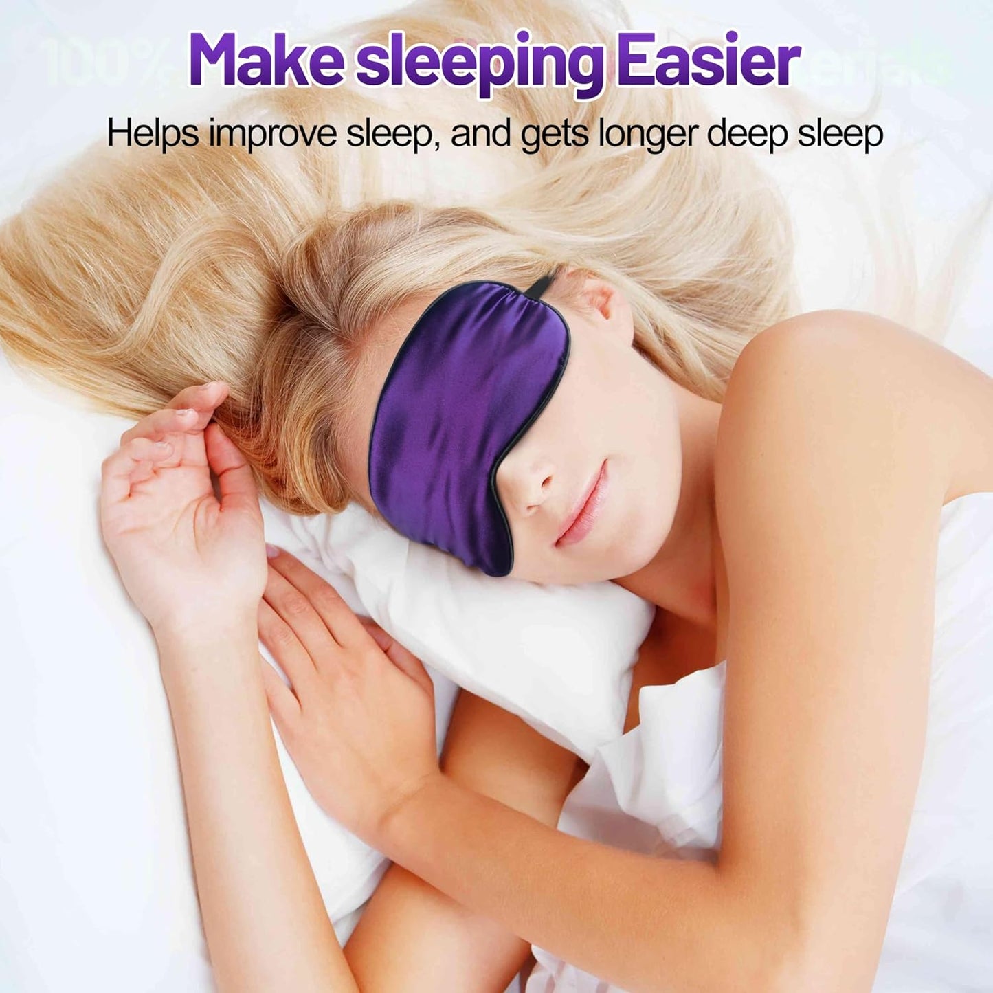 Sleep Mask, Silk Eye Mask for Sleeping with Adjustable Strap, Satin Blackout Sleeping Eye Mask for Men&Women, Comfortable Blindfold Eyeshade for Night Sleep(Black)