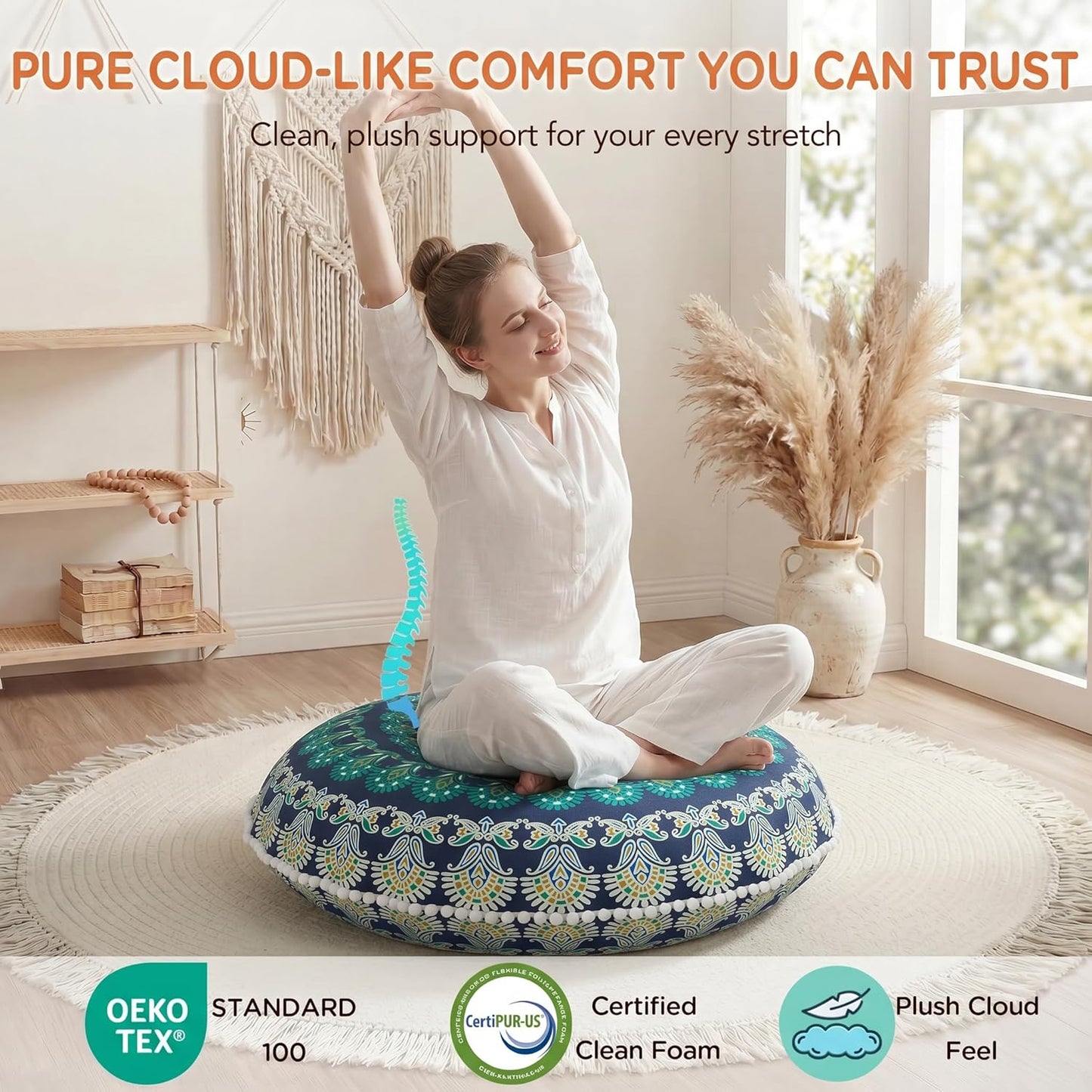 Codi Meditation Floor Pillow Set of 2, Round Large Pillows Seating for Adults, Bohemian Mandala Circle Cushion for Outdoor Fireplace Yoga Living Room, 32 Inch, Memory Foam Added, Purple Orchid NEW