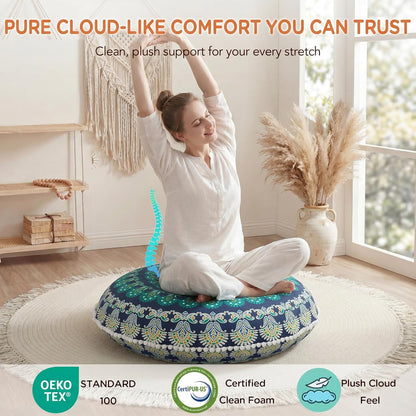 Codi Meditation Floor Pillow Set of 2, Round Large Pillows Seating for Adults, Bohemian Mandala Circle Cushion for Outdoor Fireplace Yoga Living Room, 32 Inch, Memory Foam Added, Purple Orchid NEW