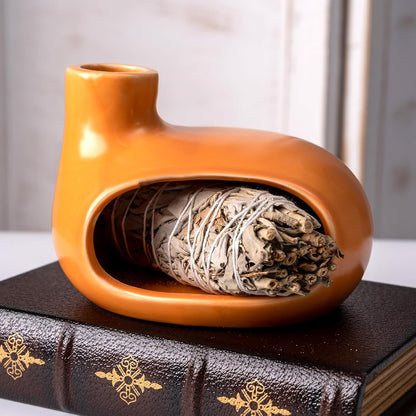 MOUGIGI Terracotta Palo Santo Holder - Modern Chiminea Incense Burner for Yoga, Meditation, and Energy Cleansing - Wood Sticks Dish, Sage Ash Catcher, Smudge Bowl, Cone Burner - Unique Meditation Gift