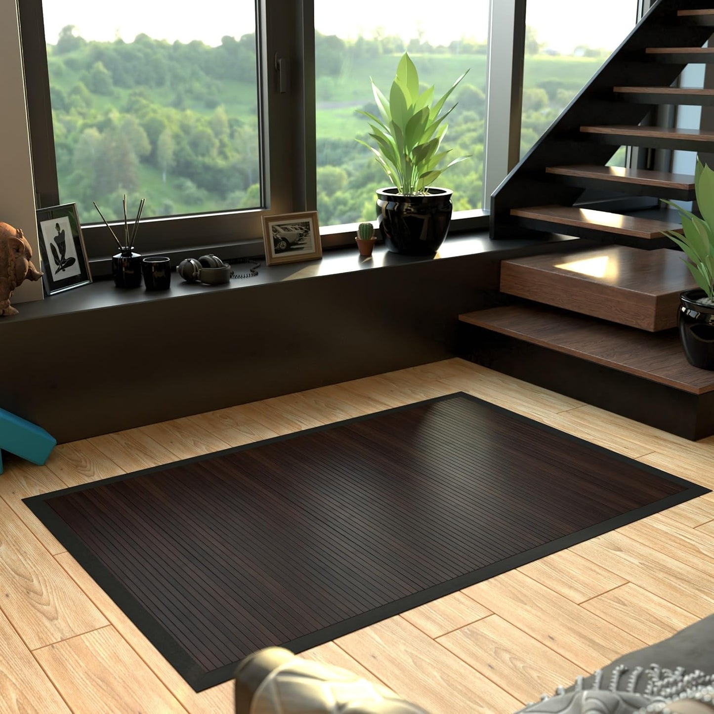 Red Lantern Bamboo Rug - Little Leaf - 4' x 6'