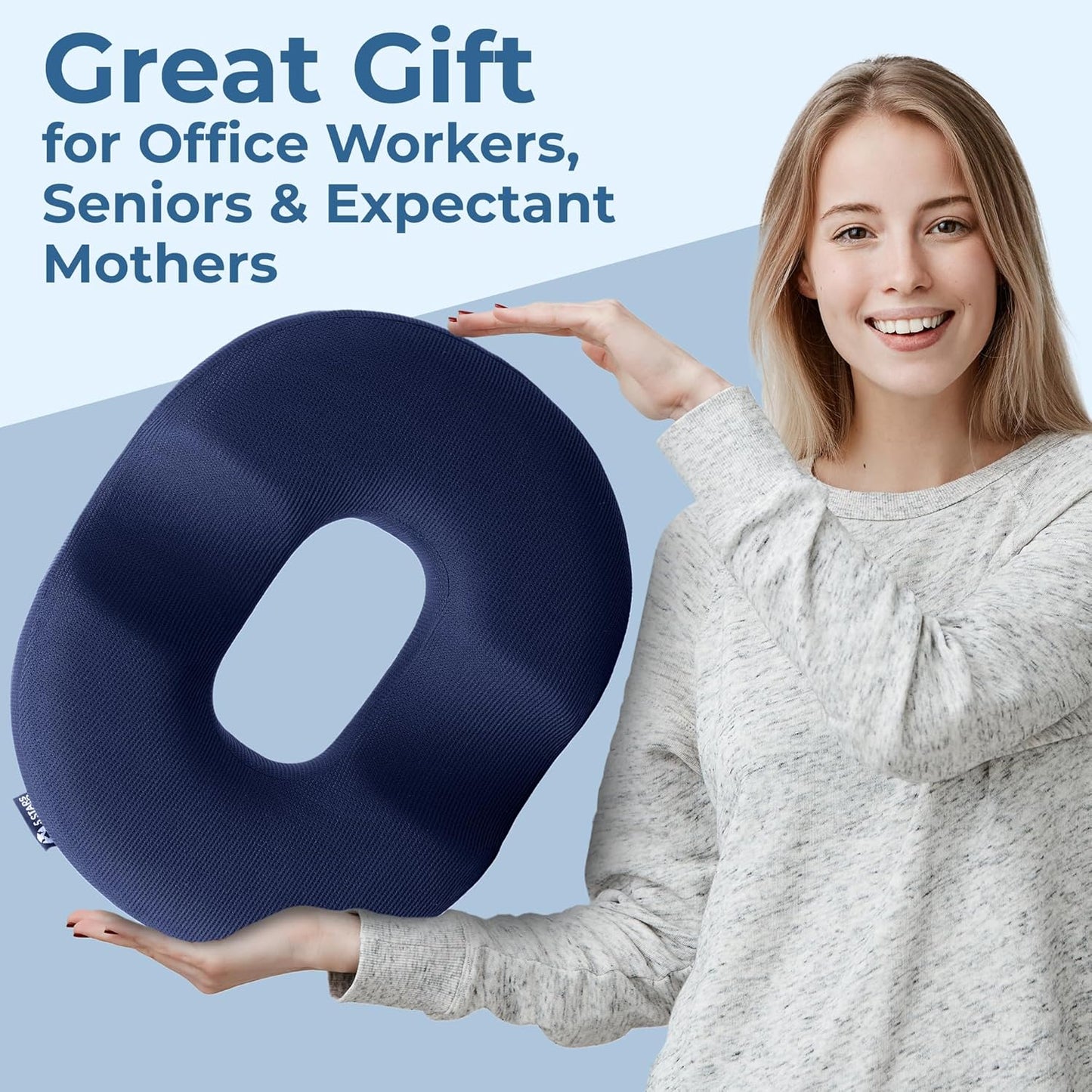 5 STARS UNITED Donut Pillow Hemorrhoid Tailbone Cushion – Large Floor Cushion for Pain Relief – Coccyx, Prostate, Sciatica, Pelvic Floor, Pressure Sores, Pregnancy, Postpartum Recovery, Black