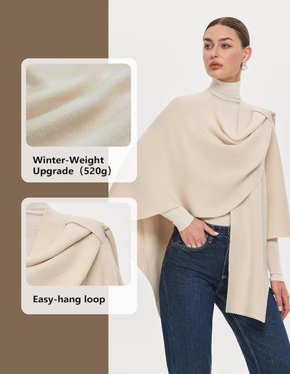 PULI Womens Large Cross Front Poncho Sweater Wrap Topper Knitted Elegant Shawls Cape for Fall Winter