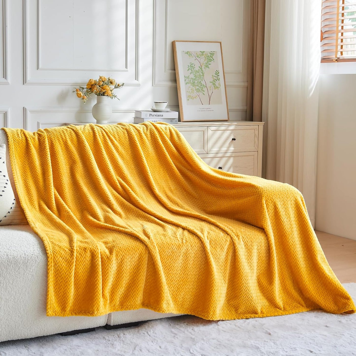 NEWCOSPLAY Super Soft Throw Blanket Light Purple Premium Silky Flannel Fleece Leaves Pattern Lightweight Bed Blanket All Season Use (Light Purple, Throw(50"x60")) - Colors B